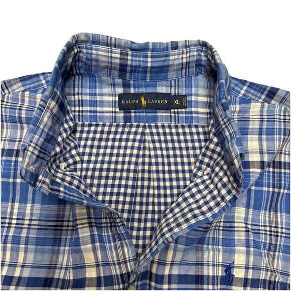 Polo Ralph Lauren Mens XL Blue Plaid w/Gingham Checkered Lining Long Sleeve Warm - Picture 1 of 9